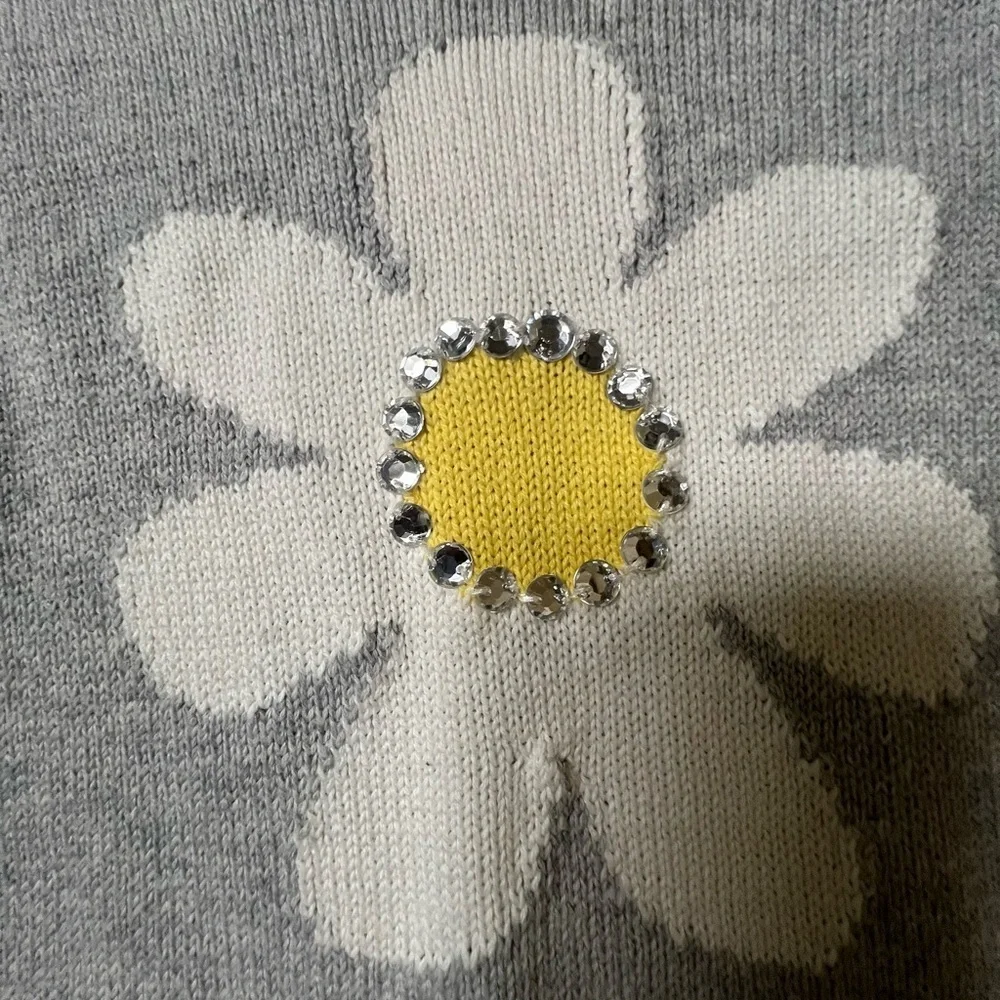 GYMBOREE GRAY SWEATER DRESS WITH YELLOW/TURQUOISE & NAVY BAND AT BOTTOM SIZE 10